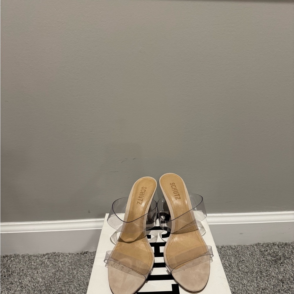 SCHUTZ Women's Clear Strap Heels - Beige